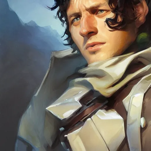 Image similar to greg manchess portrait painting of frodo beutlin as overwatch character, medium shot, asymmetrical, profile picture, organic painting, sunny day, matte painting, bold shapes, hard edges, street art, trending on artstation, by huang guangjian and gil elvgren and sachin teng