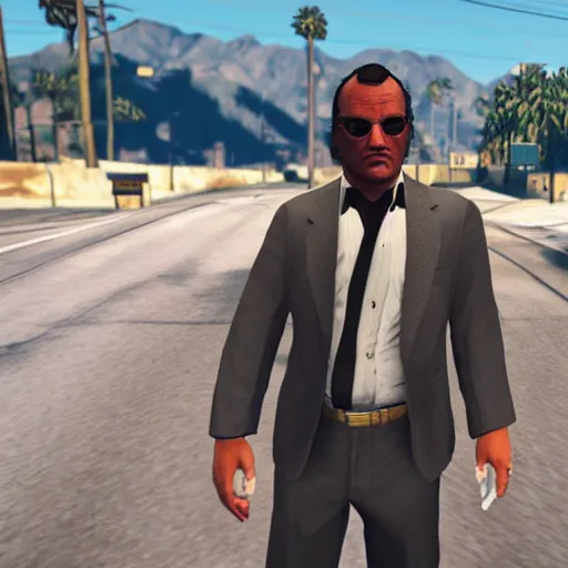 Prompt: quentin tarantino as a gangster in GTA 5 4k