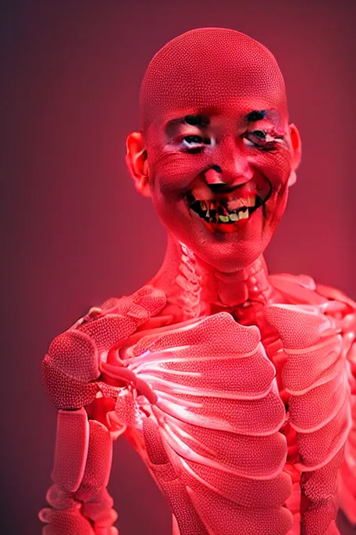 Prompt: hyperrealistic close-up translucent exoskeleton!! smiling chinese man covered highly detailed concept art eric zener elson peter cinematic hard red lighting high angle hd 8k sharp shallow depth of field