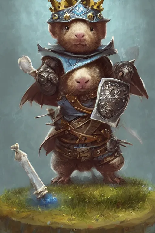 Image similar to cute little anthropomorphic Guinea Pig knight wearing a cape and a crown, tiny, small, miniature bear, baby animal, short, pale blue armor, cute and adorable, pretty, beautiful, DnD character art portrait, matte fantasy painting, DeviantArt Artstation, by Jason Felix by Steve Argyle by Tyler Jacobson by Peter Mohrbacher, cinematic lighting