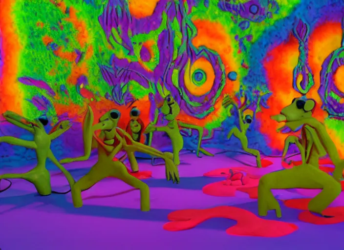 Image similar to ! dream a still image from a psychedelic underground claymation movie by bruce bickford, technicolor 4 k