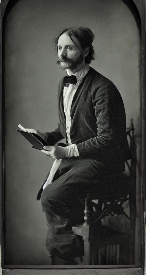 Image similar to a highly detailed digital collodion photograph, a portrait of a playwright