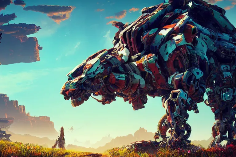 Image similar to rollerback machine mecanical creature robot of horizon forbidden west horizon zero dawn radiating a glowing aura global illumination ray tracing hdr fanart arstation by ian pesty and alena aenami artworks in 4 k