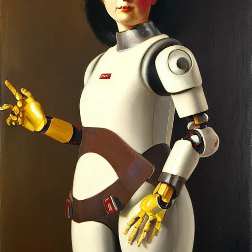 Image similar to female alive robot girl painting by diego velasquez, 8 k, highly detailed