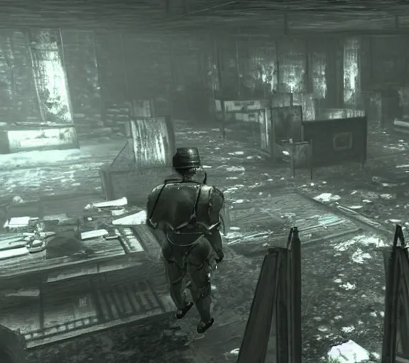 Image similar to Janusz Korwin-Mikke in the centre of a screenshot from the game Fallout: New Vegas (2010)