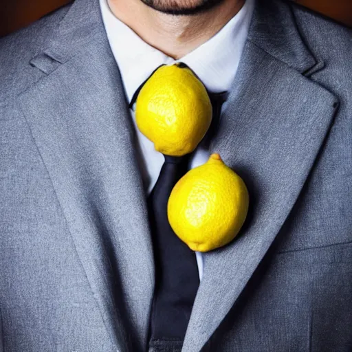 Image similar to a lemon wearing a suit