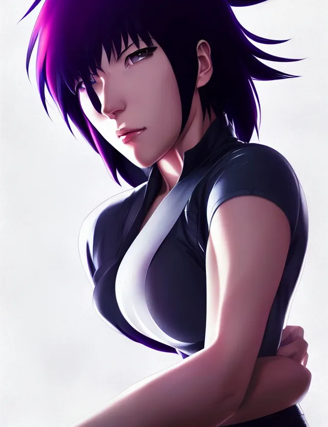 Image similar to a fullbody portrait of motoko kusanagi the major ghost in the shell : : stand alone complex, under repairs, maintenance : : by ilya kuvshinov, rossdraws, artgerm, sola digital arts, anti aliasing, raytracing : :