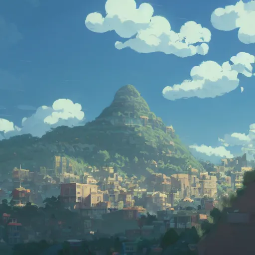 Prompt: a mountain city with lot's of clouds, detailed, cory loftis, james gilleard, atey ghailan, makoto shinkai, goro fujita, studio ghibli, rim light, exquisite lighting, clear focus, very coherent, plain background