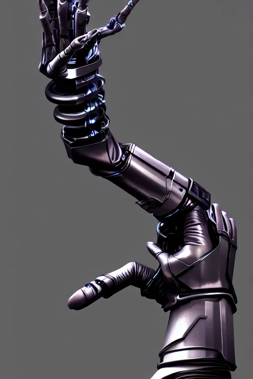 Image similar to a cyberpunk dark metallic arm prosthesis realistic proportions, electric, close look, anatomically correct hand and fingers, sci - fi, rpg, digital painting, artstation, concept art, smooth, 8 k frostbite 3 engine, ultra detailed