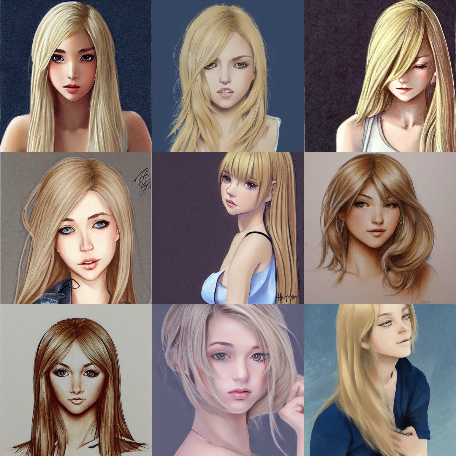 Prompt: high quality drawing of a girl in her 20s, with light blonde shoulder-length hair, in the style of mark arian and Ilya Kuvshinov