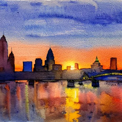Image similar to cleveland, watercolor, sunset