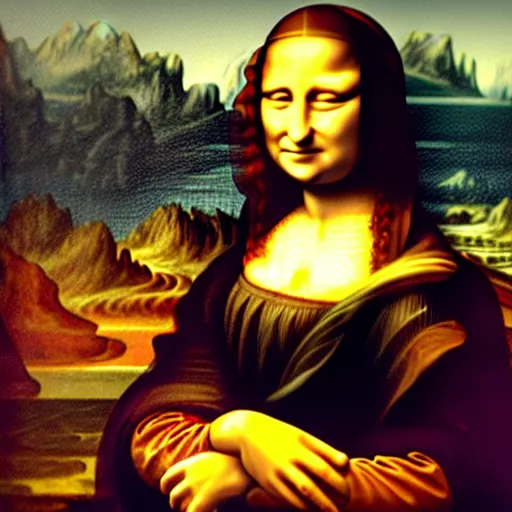 Image similar to mona lisa doing a selfie giving a thumbs up.