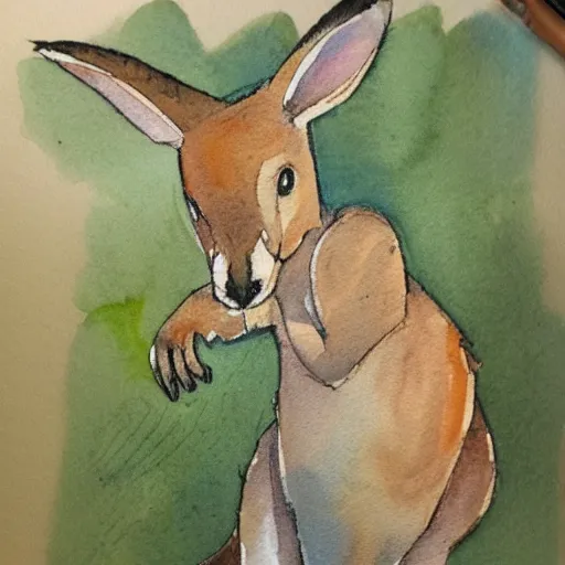 Image similar to watercolor sketch of a story book kangaroo