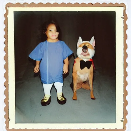 dogs dressed as people, polaroid Stable Diffusion