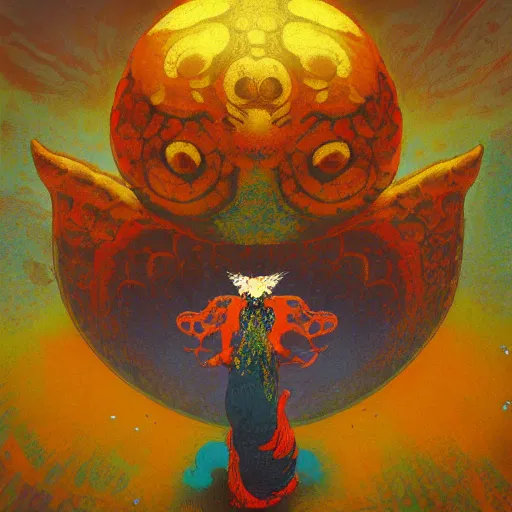 Prompt: unique otherworldly colorful Paris disk ocelot rock album cover angel seed , by Odilon Redon and Katsushika Hokusai and Brian Froud , unreal engine , movie poster , detailed painting