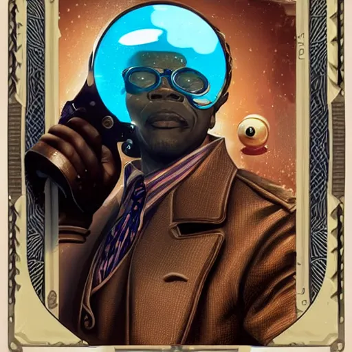 Image similar to underwater bioshock steampunk portrait of Samuel L. Jackson, Pixar style, by Tristan Eaton Stanley Artgerm and Tom Bagshaw.