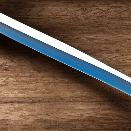 Prompt: A huge two-handed sword with a wavy blade and large cross guard, nearly six feet long. The blade has a faint blue sheen, and radiates a sense of unease. Photorealistic