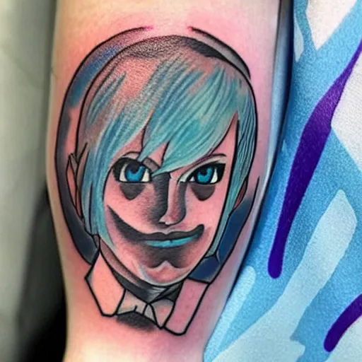 Image similar to tattoo of joe biden marrying hatsune miku