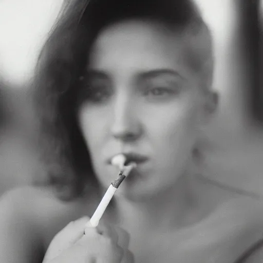 Image similar to Close-up portrait photo of woman smoking a cigarette, retro, kodak film photo