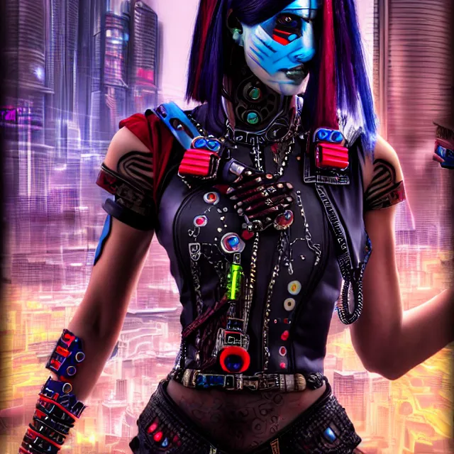 Image similar to cyberpunk harlequin warrior, highly detailed, 4 k, hdr, smooth, sharp focus, high resolution, award - winning photo, anne stokes, photorealistic