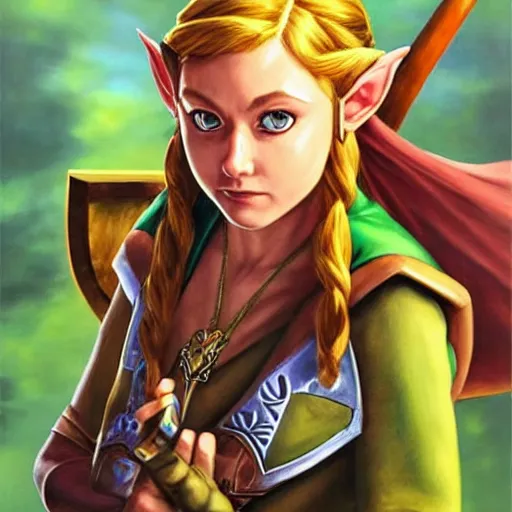 Image similar to An ultra-realistic portrait painting of Zelda from The Legend of Zelda in the style of Alex Ross. 4K. Ultra-realistic. Highly detailed. Epic lighting.