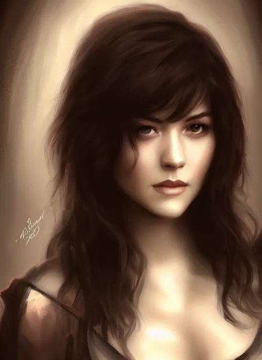 Image similar to a portrait digital painting ofmary elizabeth winstead. a gothic background. painted by artgerm, ross tran.
