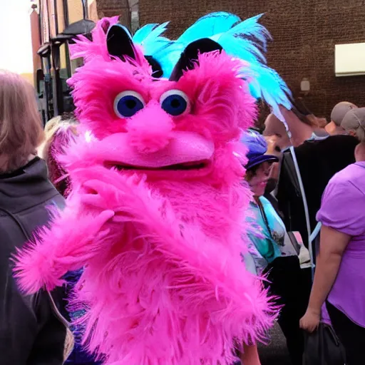 Image similar to hot pink feather boa muppet at furry convention