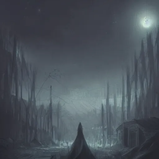 Prompt: this place is truly beautiful and the atmosphere is buzzing the town lights are glowing particularly brightly tonight but I cant stop feeling this ominous presence, trending on artstation,