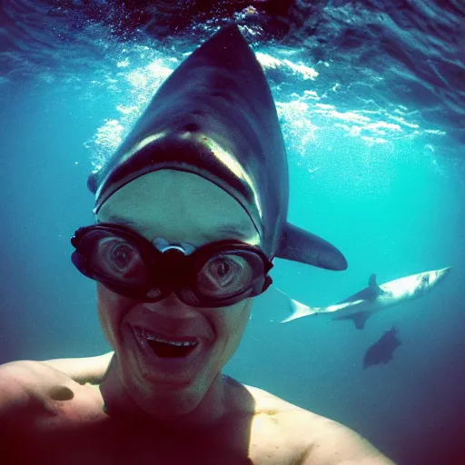 Image similar to the last selfie by a scooba diver moments before being eaten by a gigantic megalodon shark, ultra detailed, hyper realistic, volumetric lighting, 2 0 mm lens