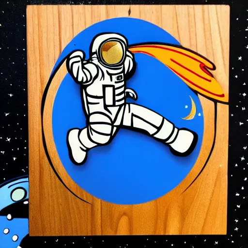 Image similar to wood cut of astronaut in space