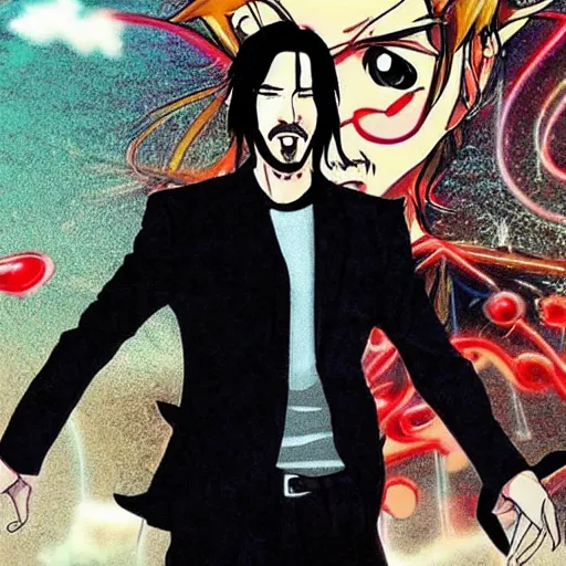 Prompt: Keanu Reeves anime style