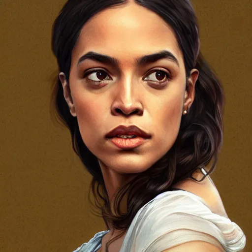 Prompt: ultra realistic illustration, alexandria ocasio - cortez in le miserables, intricate, elegant, highly detailed, digital painting, artstation, concept art, smooth, sharp focus, illustration, art by artgerm and greg rutkowski and alphonse mucha