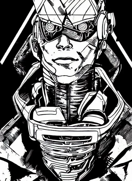 Image similar to cyborg hunter, portrait, cyberpunk 2 0 2 0 manual, by steampoweredmikej, inktober, ink drawing, black and white, coloring pages, manga, highly detailed