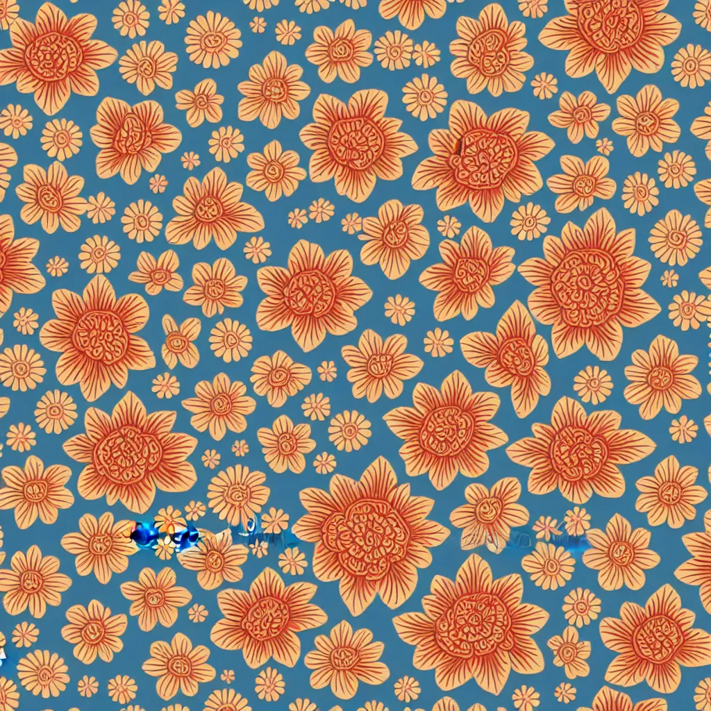 Image similar to seamless traditional, polish kashubian floral folk fabric pattern, 2 d illustration