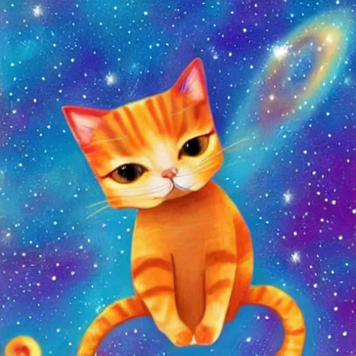 Image similar to cute cat falling into the galaxy