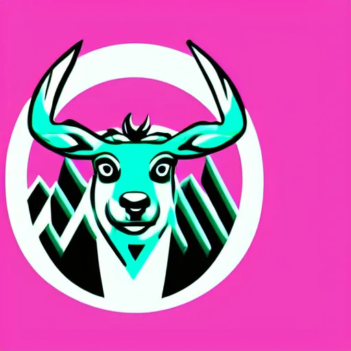 Image similar to logo for corporation called protoneo that involves deer head, symmetrical, retro pink synthwave style, retro sci fi