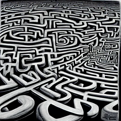 Prompt: surreal concrete maze by pj crook
