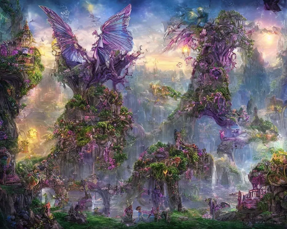 Prompt: grand city of the fae, magical, whimsical, awesome