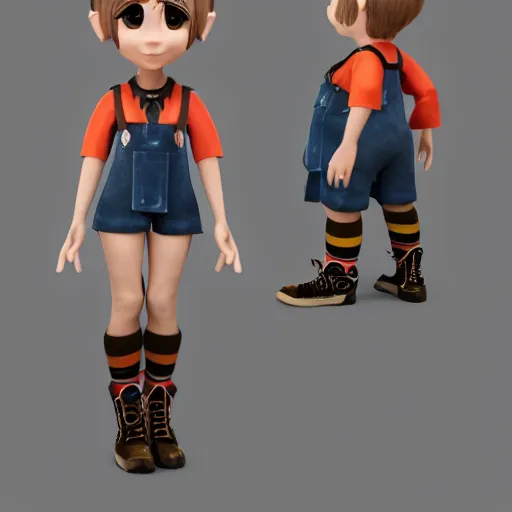 Image similar to Full body 3D rendered of a cute cartoon female character, she has short hair and wear boyish outfit, video game art, Unreal Engine, trending on artstation