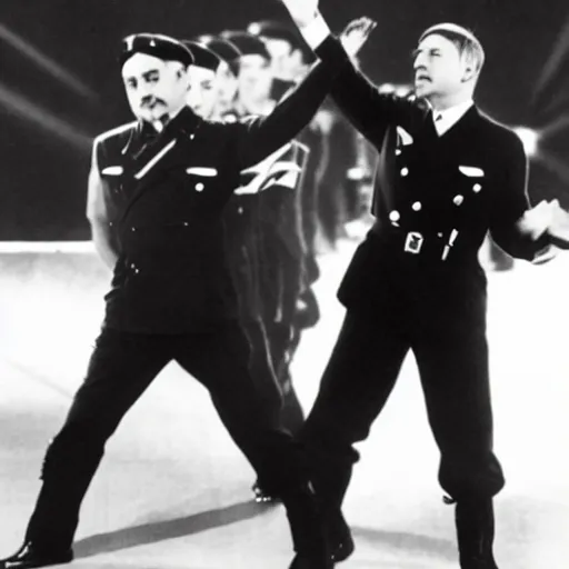 Image similar to hitler performing with bts