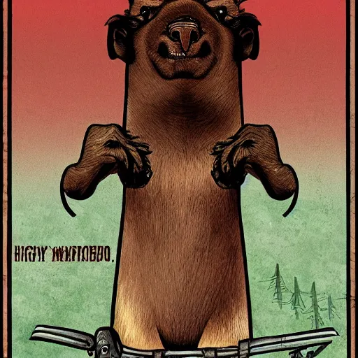 Image similar to evil capybara, campy horror illustration, highly detailed and disturbing