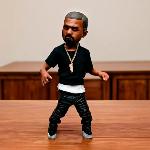 Image similar to mini kanye west dancing on a table