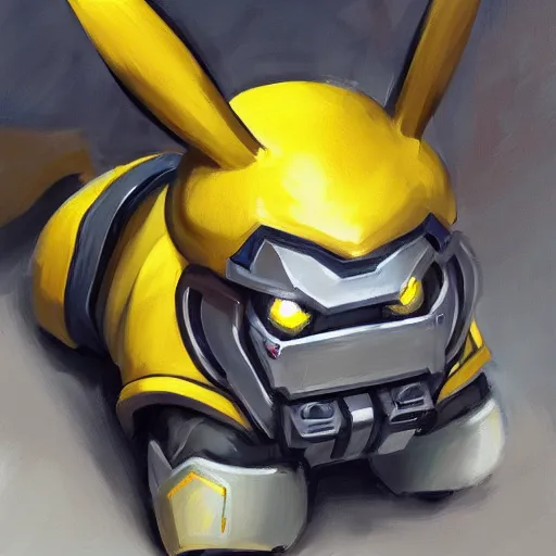 Image similar to greg manchess portrait painting of armored pikachu as overwatch character, medium shot, asymmetrical, profile picture, organic painting, sunny day, matte painting, bold shapes, hard edges, street art, trending on artstation, by huang guangjian and gil elvgren and sachin teng