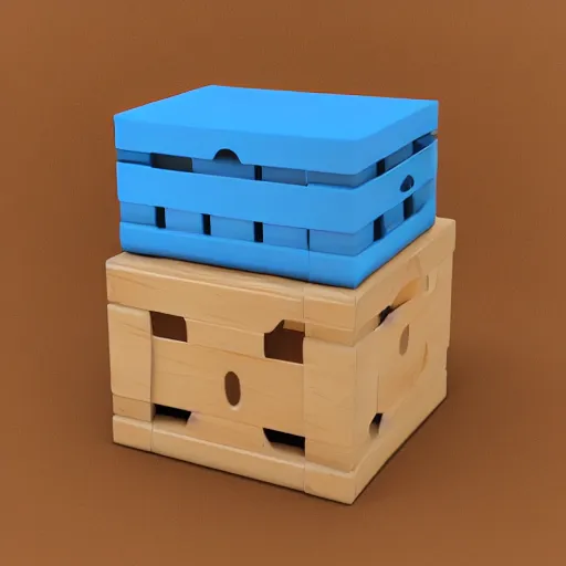 Prompt: cubby wooden crate 3 d icons for mobile game, stylized, blue scheme, octane render, studio lighting