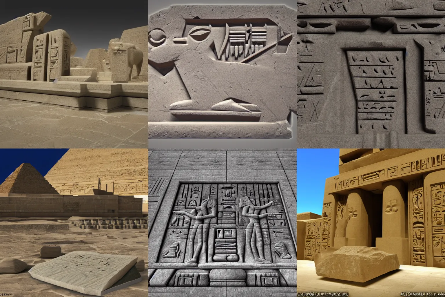 Prompt: a 3 d render of nintendo 6 4 made of stone in the ancient egyptian style, with ancient egyptian hieroglyphs, 3 d render, unreal engine 5, very realistic, 4 k textures, wide shot, full view