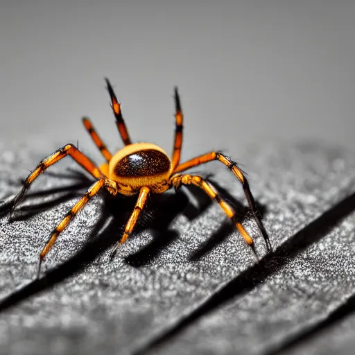 Image similar to macro lens photo of a spider, dynamic lighting, photorealistic, ultra detailed, stunning visuals, blur, studio photo, studio quality lighting, 8 k