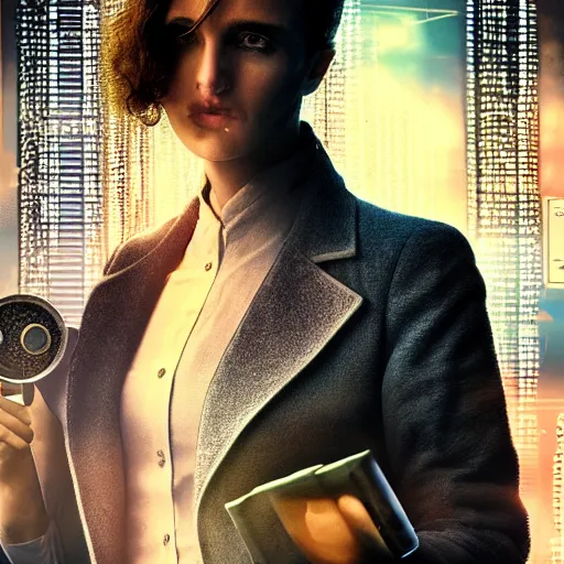 Image similar to portrait beautiful fantastic cyberpunk style doctor scientist using test tubes