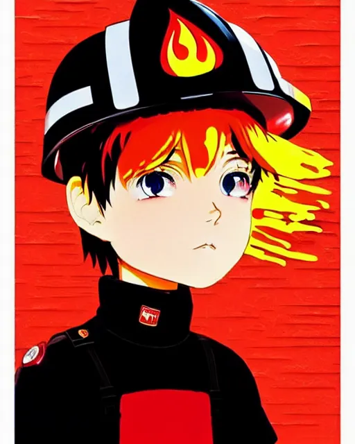 Image similar to fireman, fire helmet, flames background | | very very anime!!!, fine - face, audrey plaza, realistic shaded perfect face, fine details. anime. realistic shaded lighting poster by ilya kuvshinov katsuhiro otomo ghost - in - the - shell, magali villeneuve, artgerm, jeremy lipkin and michael garmash and rob rey