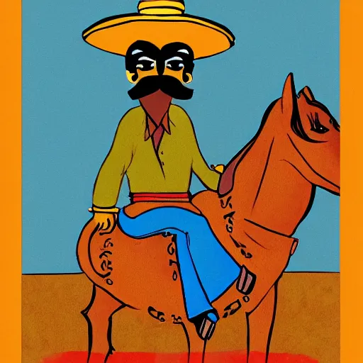 Prompt: mustachioed mexican vaquero sitting, persian folktale artstyle