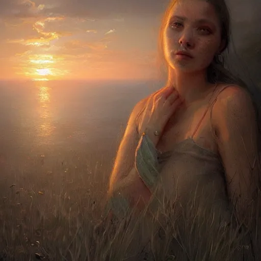 Image similar to portrait of wanny difillipo, sunset, gorgeous view, depth, painted by seb mckinnon, high detail, digital art, painted by greg rutkowski, trending on artstation